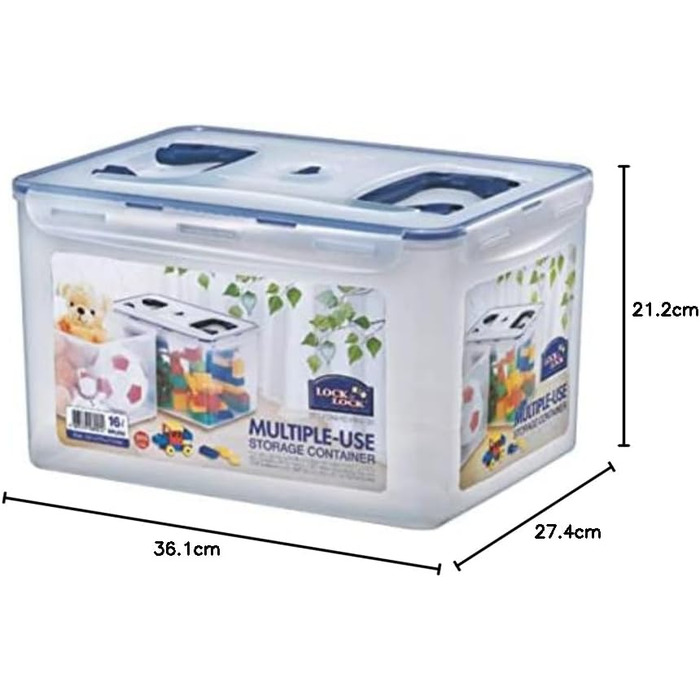 LocknLock PP CLASSIC Storage Box with Lid and Handles | 361 x 274 x 212 mm | 100% Airtight | Semi-transparent Storage Container | Storage Container with Lid for Household Items (16 L (Pack of 2))