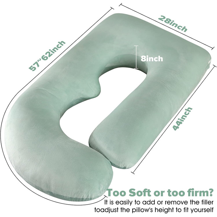 Подушка для вагітних Elover U-подібної форми, 144 см, знімний чохол, зелений велюр