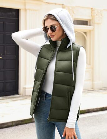 Степова жилетка Vancavoo з капюшоном: тепла, зручна, для осені та зими (армійний зелений, розмір L)