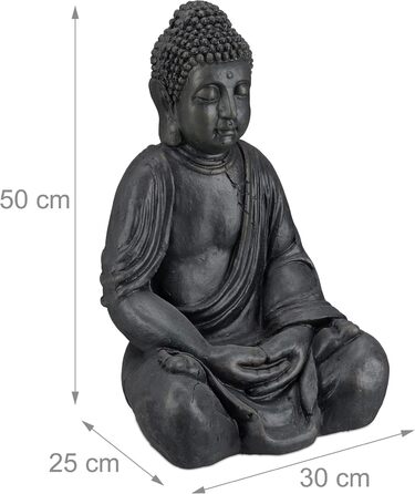 Relaxdays XL Buddha Figure Sitting, 50 cm tall, Feng Shui, Outdoor, Garden Decoration Figure, Large Zen Buddha Statue (Dark Grey)