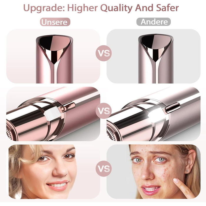 Епілятор для обличчя Rosenblüte для жінок, безболісний, акумуляторний, з 2 змінними головками