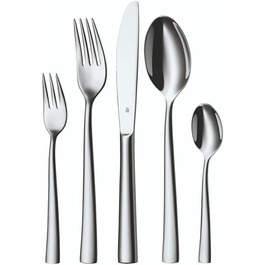 WMF Philadelphia Cutlery Set, 6 Persons, 30 Pieces, Monobloc Knives, Polished Cromargan Stainless Steel, Shiny, Dishwasher Safe, Single