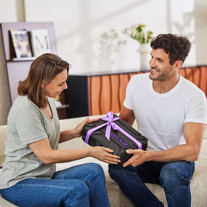 Набір інструментів DEKO 126-tlg. з акумуляторною дрилем: кейс, ящик, професійний набір для дому, офісу та саду, фіолетовий