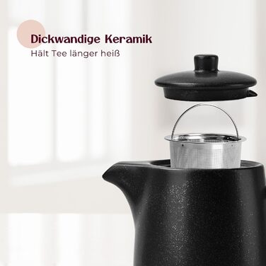 Чайник Happy Lemuro з ситечком - 1,2 л - керамічний чайник чорного кольору (антрацит)