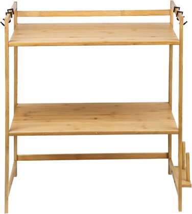 Поличкова система для мікрохвильової печі 3 яруси, органайзер з гачками, розширювана, висувна, 40-64см, з вуглецевої сталі (3 яруси, бамбук, 55x35x67см)