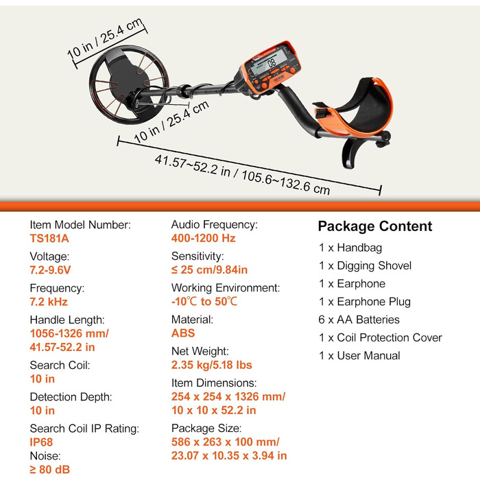 Металдетектор VEVOR Profi: професійний прилад для пошуку металу з котушкою 30 см, 7 режимів, водонепроникність IP68 (глибина занурення до 3 м), золотий шукач, регульована ручка, Bluetooth-гарнітура, точне визначення місця розташування (25,4 см)