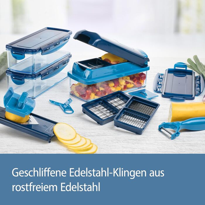 Набір для нарізки овочів Genius Nicer Dicer Smart (14 шт.) - набір для нарізки кубиками, соломкою, слайсами та чвертями з рецептами. Салатний слайсер, овочевий слайсер, гурковий слайсер (блакитний)