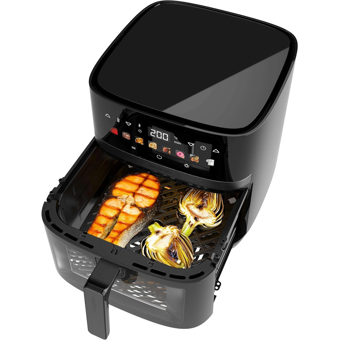 Фритюрниця без олії Cecotec Cecofry Grill Duoheat 8000, 8л, 2200W, з грилем, 8 меню, регулювання температури 80-200°C, цифровий дисплей, вікно