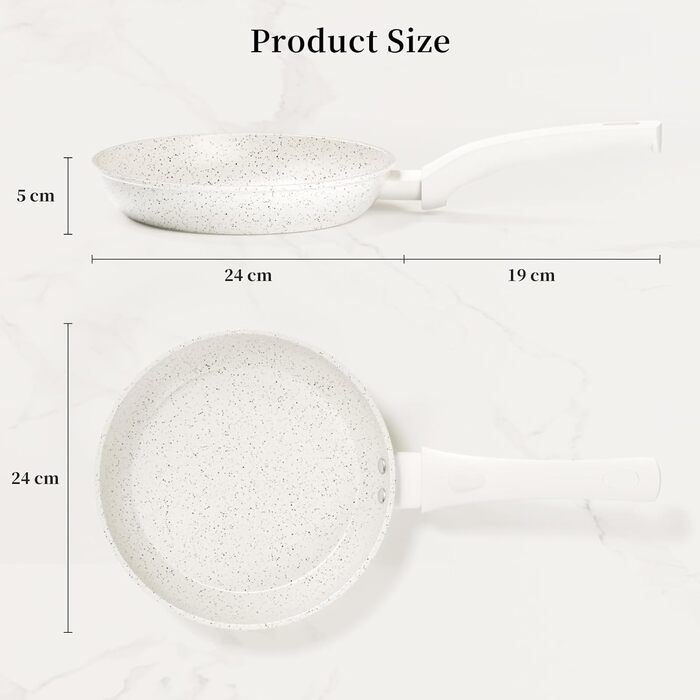 Набір посуду Innerwell Antihaft: 2 сковороди з керамічним антипригарним покриттям, 2 каструлі з кришками, ложка для супу та лопатка, сумісний з індукцією, безпечний, миється в посудомийній машині (білий, 24 см)