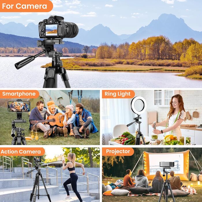 Штатив для камери та смартфона Nineigh, 190 см, з пусковим гачком, легкий алюмінієвий, з трьохсторонньою головкою, для iPhone/Samsung/Huawei/DSLR