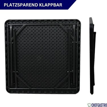 Садовий стіл ChefGastro складний 78x78 см для 4 осіб, чорний. Пластик під дерево, для балкона, тераси, кемпінгу