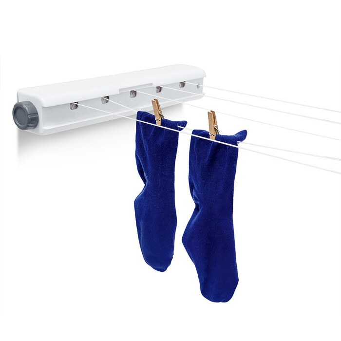 Relaxdays Wall-Mounted Clothes Dryer with Automatic Retraction, White-Grey