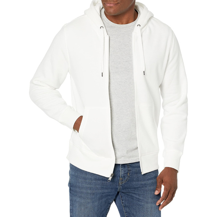 Чоловіча флісова толстовка-худі на блискавці Amazon Essentials, розмір L, Off White (Білий)