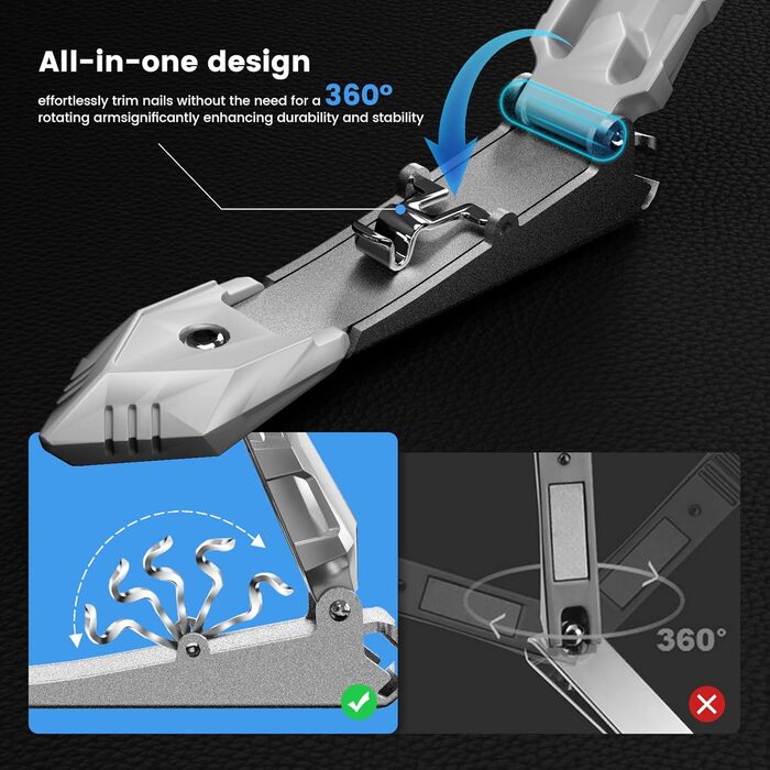 Професійний кусачковий манікюрний інструмент з контейнером для збору обрізаних нігтів, для пальців та п'ят, з нержавіючої сталі, великий, срібний (3,5x0,79 дюйма)