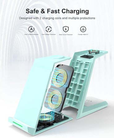 Бездротова зарядка 3-в-1 для Apple Watch, iPhone та AirPods Pro (білий/зелений)