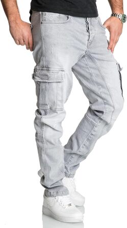Чоловічі джинси Cargo Regular Slim Destroyed R7977 (40W/34L, Сірі) - Класичні вузькі джинси карго