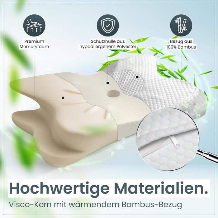 Ортопедична подушка для шиї при болях у шиї з високоякісної піни з пам'яті - Ергономічна подушка для шиї - Подушка для тих, хто спить на боці, на спині та на животі - знімний чохол, придатний для прання при 40°C (61 x 40 x 12, білий)