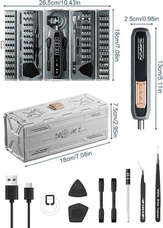 Електрична викрутка QKTYB 181 в 1 з акумулятором, 3.7V, 160 біт, 3 режими, для ремонту iPhone, ноутбуків, окулярів, годинників