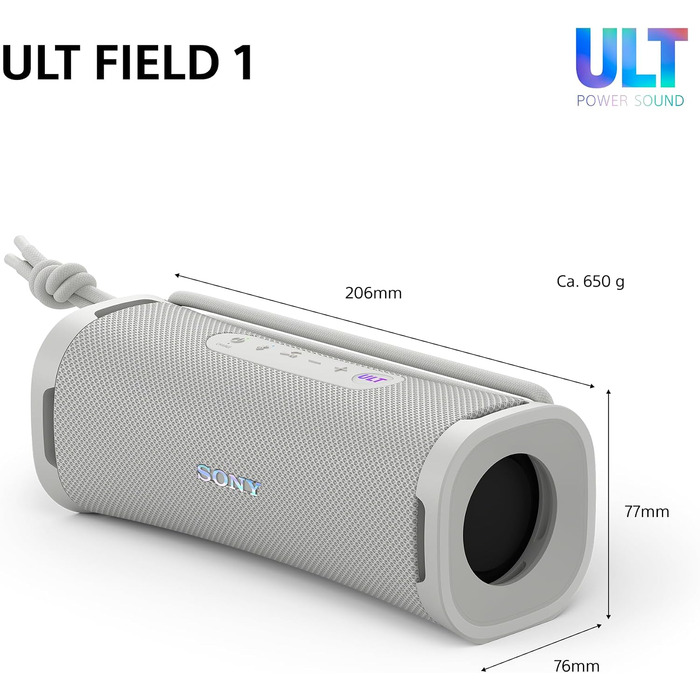 Sony ULT Field 1 - Портативна Bluetooth колонка з глибоким басом, IP67 (водонепроникна, пилозахищена), 12 год роботи, білий