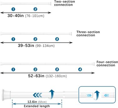 Штанга для душу/шторки без свердління Aizesi, 80-160 см, білий колір, 1 шт. (телескопічна, регульована)