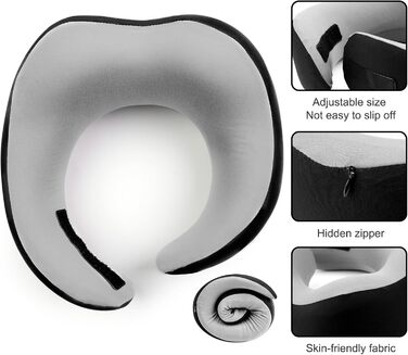 Подушка для шиї Gemice для подорожей та літака, з кріпленням на липучці, з піною пам'яті, для дорослих, чорна