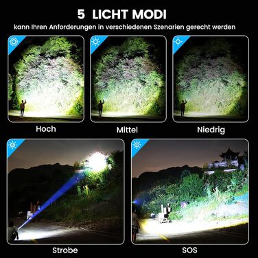 Ліхтар LED VASTFIRE 500000 люменів, тактичний, перезаряджається USB, водонепроникний, для кемпінгу, туризму, активного відпочинку, надпотужний, чорний