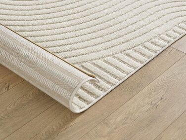 Килим Everest - сучасний коротковорсовий килим для вітальні та спальні з ефектом висоти-глибини, 3D ефект, висока щільність ворсу та приємна м'якість, дизайн Panglao, кремовий, 80 x 150 см