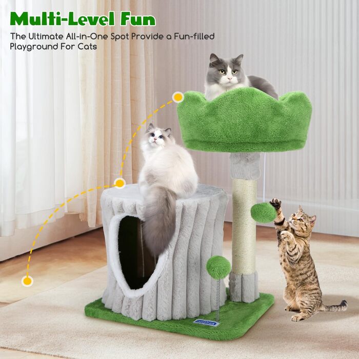 Кігтеточка для котів Nobleza Katzenbaum – стабільна, з платформою та будиночком, 40x30x55 см