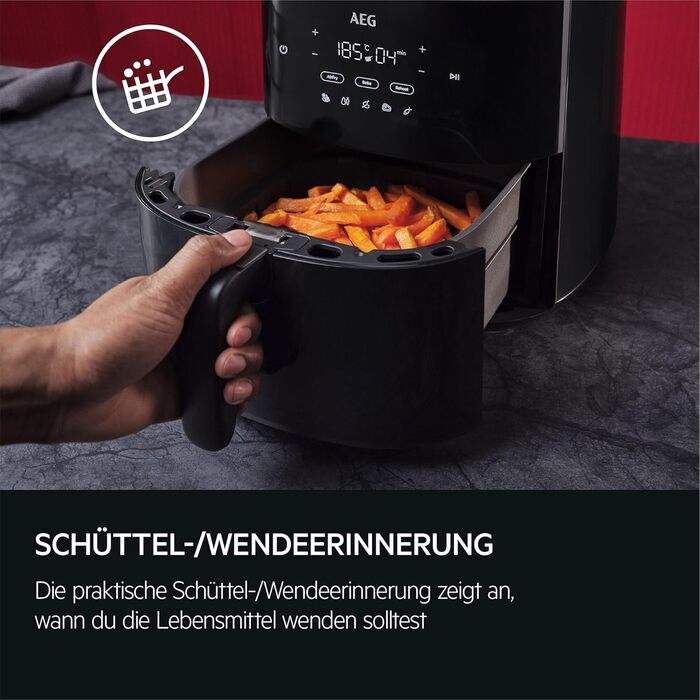 AEG AAF3B Hot Air Fryer / IF Design Award 2024 / Little to no oil / 8 programs / programmable / preheat function / 3.3l / dishwasher-safe / heat protection / flip reminder / black, 3.3l capacity, Series 6000