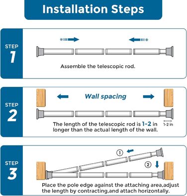 Штанга для душу без свердління AIZESI, 80-160 см, чорна, 1 шт. - регульована телескопічна штанга для вікна, шафи, ванної кімнати