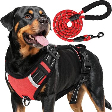 Нашийник для собак великих порід з ручкою, без обмеження грудної клітини, дихаючий, безпечний, світловідбиваючий, без поліуретану, для тренувань та активного відпочинку, Sti 2 Bau (L, червоний)