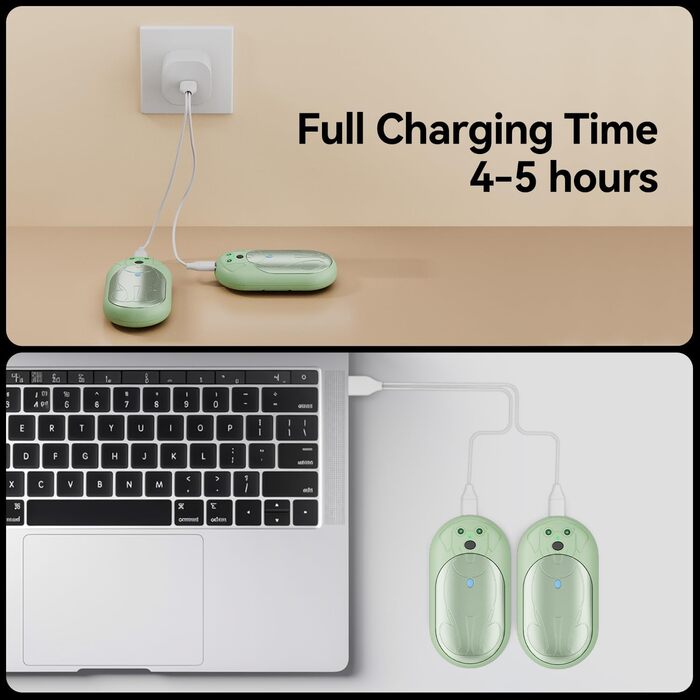 Електричні грілки для рук 6000mAh (2 шт.) - перезаряджувані, USB-C, 3 режими нагріву, подарунок для жінок, чоловіків, дітей, для катання на лижах, піших прогулянок (зелені)