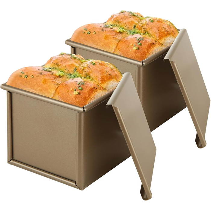 JMIATRY Pullman Loaf Pan with Lid, 240 g, Gold, Non-Stick Coated, Carbon Steel, Loaf Pan for Baking, Toast, Cake, 11 x 11 cm, 2 Pieces