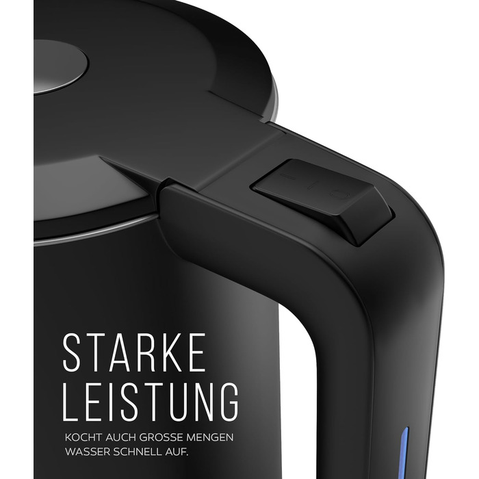 Balter Stainless Steel Kettle WK-4, 1.7 Liter, Electric Kettle, Double-Walled Design, BPA Free, LED, Compact Tea Kettle, Quiet (Black)