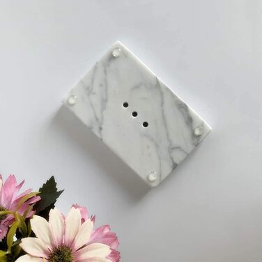 StonePlus Soap Dish/Face Sponge Holder/Bathroom Makeup Sponge Holder with Drain Hole (White Carrara)