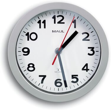 MAUL Wall Clock MAULstep Ø 40 cm | with automatic time setting | Modern clock for office and kitchen | Large wall clock with good readability in large rooms | (Radio clock, Ø 20 cm, Silver)