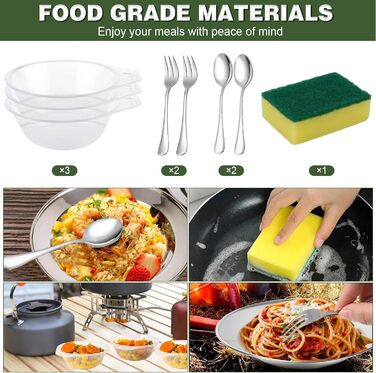 Набір кухонного посуду для кемпінгу: 15 предметів, чорний. Ідеально для пікніків, походів та кемпінгу. Включає казанок, сковорідку, чайник та інше.