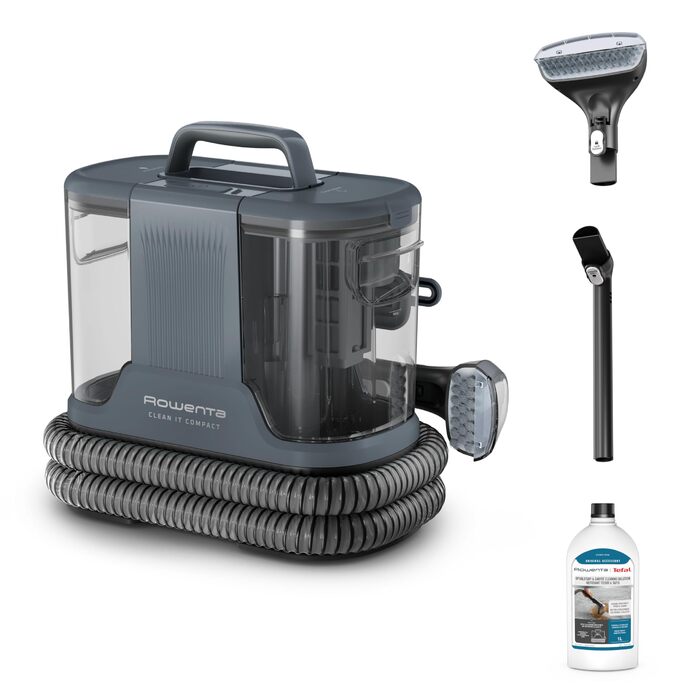 Rowenta Clean It - портативний відпарювач для килимів, 750 Вт, зелений/чорний, IN5020F0. Знімний бак 2.3 л, 5 насадок