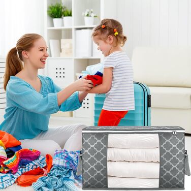 6 містких мішків для зберігання одягу Budding Joy 90л з кришкою, для переїзду та зберігання, квітковий принт