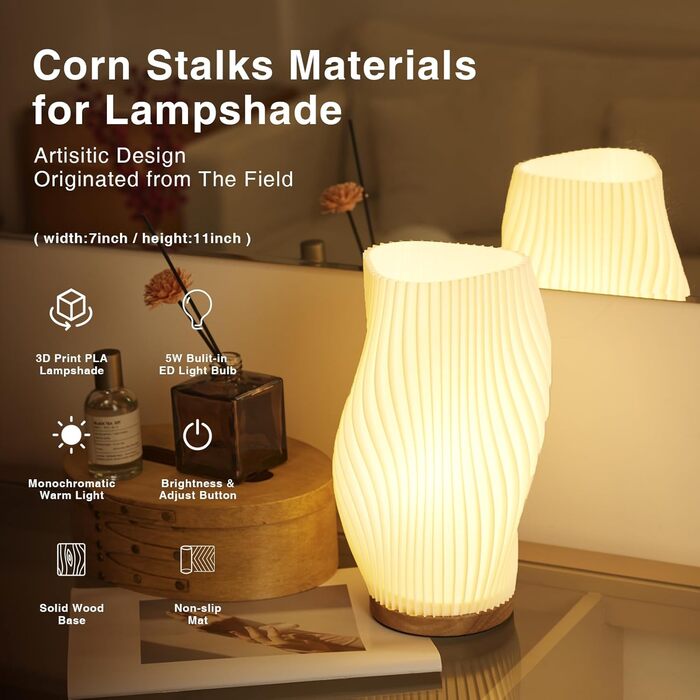 Стійлова лампа Dawnwake для спальні та вітальні, LED-декор з дерев'яною основою