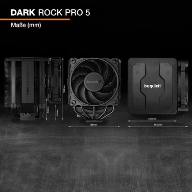 be quiet! Dark Rock Pro 5 - Повітряний кулер для ПК з 7 теплових трубок, тихий вентилятор 120/135 мм, Speed Switch