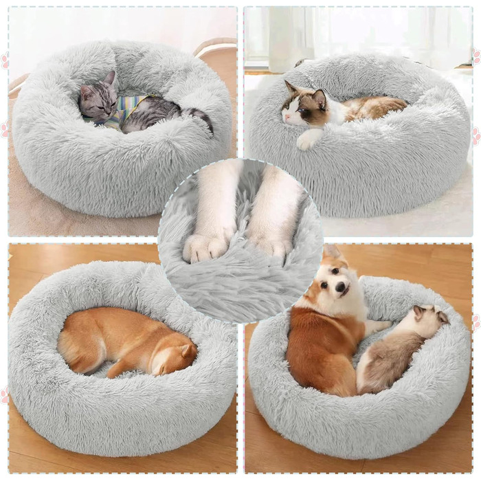 Килимок для котів DONWEI, м'який, у вигляді подушки-пончика, 50 см, сірий, для собак та котів