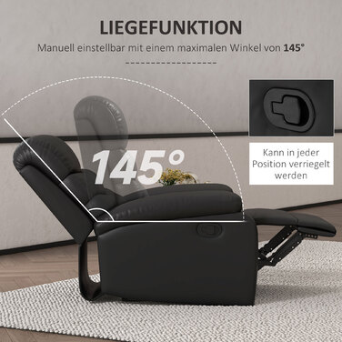 HOMCOM TV Recliner Chair with Reclining Function, 145° Recline, Footrest, Weight Capacity up to 125 kg, Foam, Faux Leather, W78 x D90 x H105 cm, Black | Aosom