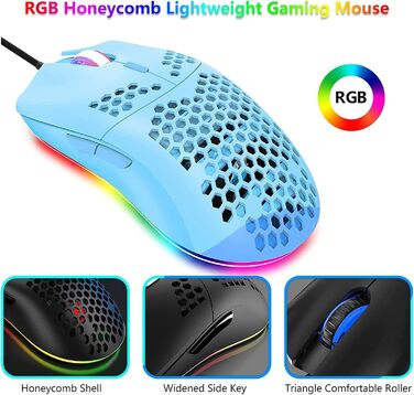 RGB ігровий комплект клавіатури та миші: компактна клавіатура 68 клавіш з червоним перемикачем, миша 6400DPI з програмуванням, сумісна з Windows, Mac, PS4, білий (BlueSwitch CoolBlue Backlit Keyboard White + Green Mouse)