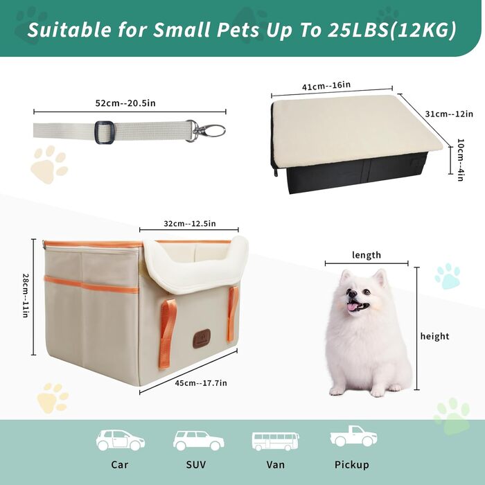 Автокрісло для собак Threedokke - зручне та безпечне автокрісло для маленьких собак до 6 кг (Khaki)