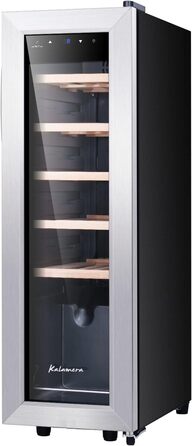 Kalamera 28-Bottle Wine Refrigerator with Touch Control, Stainless Steel Door, 5-18°C Cooling Zone, Removable Wooden Shelves