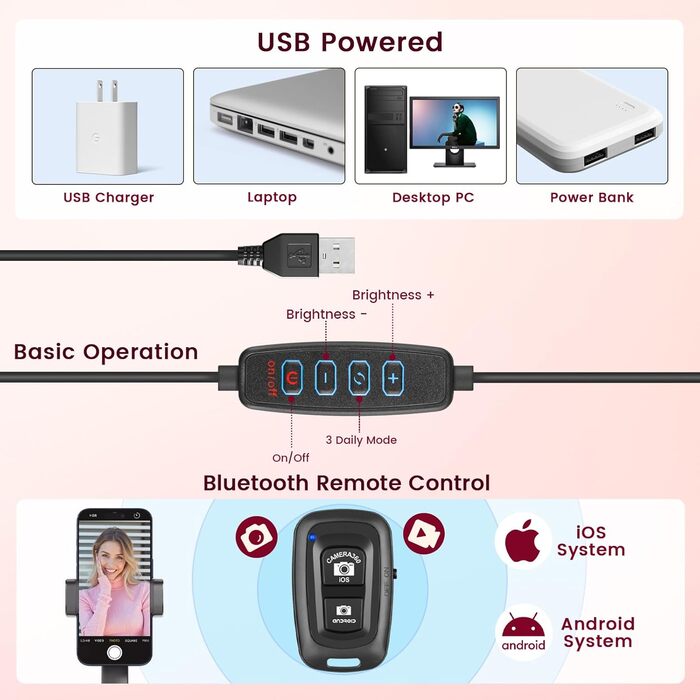LED кільцева лампа 25 см з штативом 155 см та тримачем для телефону, регульована яскравість, для YouTube, відеозйомки, селфі, стрімінгу, макіяжу та фотографії