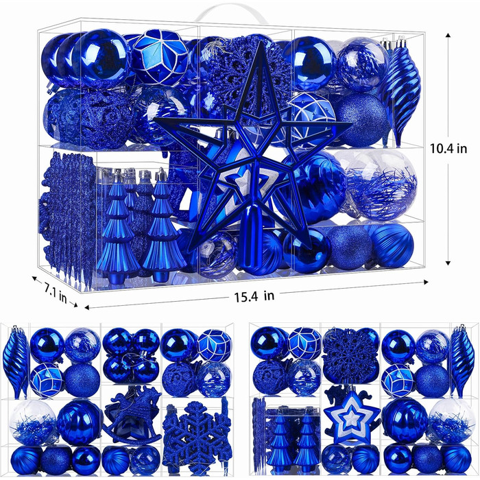 100 шт. прикраси для ялинки Shareconn: пластикові кулі, безпечні, з гачками, різні розміри та кольори (синій)
