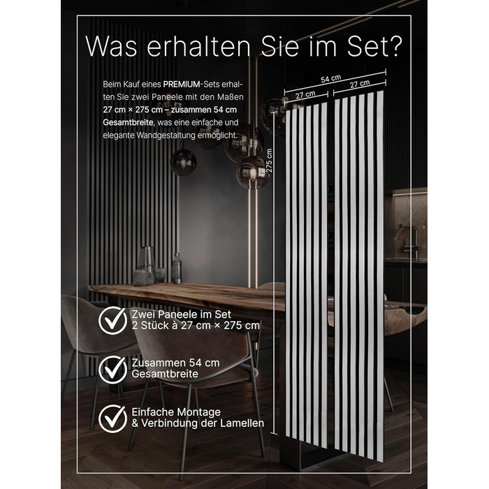 Акустичні настінні панелі з фетру Brushed Silver 364, комплект 2 шт. (275x54 см, загальна площа 1,485 м²)