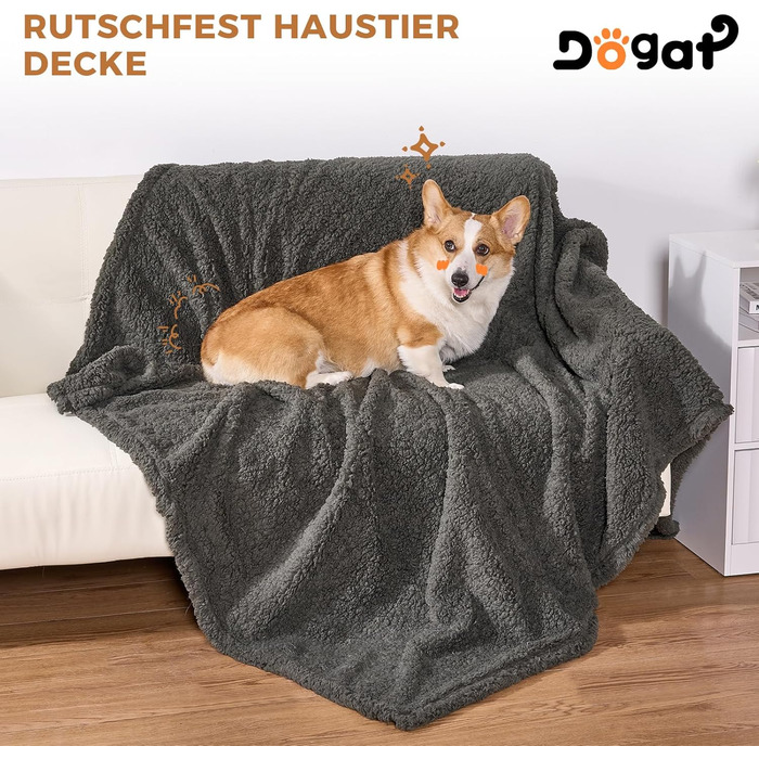 Водонепроникний коврик для собак, миючий, 120 x 100 см, двосторонній, для собак та котів середніх та великих порід, захист дивану та ліжка, м'який Sherpa Fleece та фланель, сірий L (120 x 100 см)